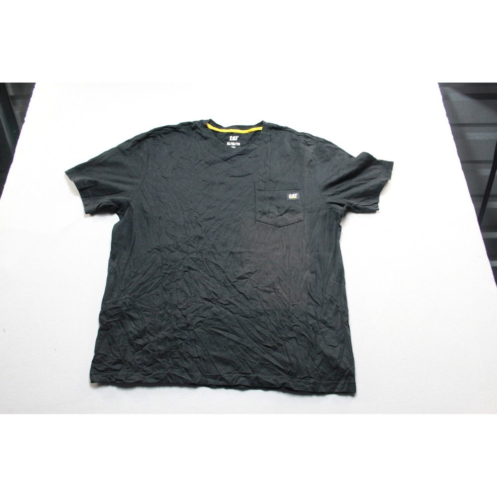 CAT T-Shirt Mens Extra Large Black Excellent Short Sleeve Pocket Workwear Tee